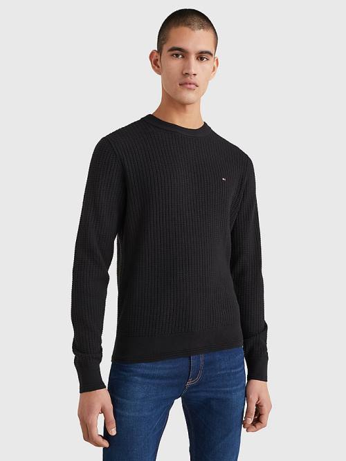 Tommy Hilfiger Knitted Grid Check Crew Neck Jumper Kazak Erkek Siyah | TH103XOY