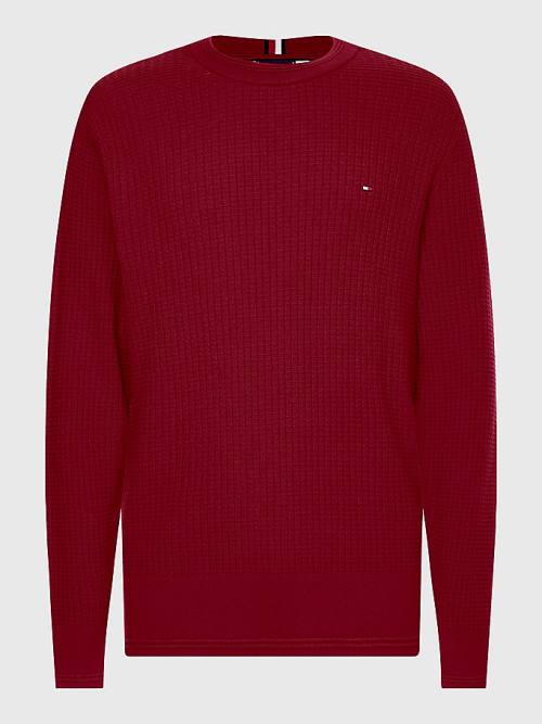 Tommy Hilfiger Knitted Grid Check Crew Neck Jumper Kazak Erkek Kırmızı | TH608KPX