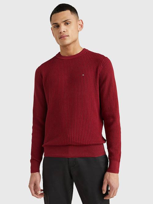 Tommy Hilfiger Knitted Grid Check Crew Neck Jumper Kazak Erkek Kırmızı | TH608KPX