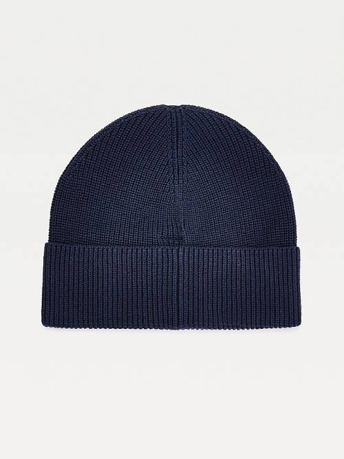 Tommy Hilfiger Knitted Organic Pamuklu Badge Beanie Şapka Erkek Mavi | TH257GQI