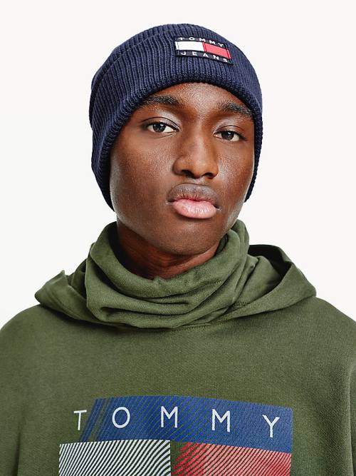 Tommy Hilfiger Knitted Organic Pamuklu Badge Beanie Şapka Erkek Mavi | TH257GQI