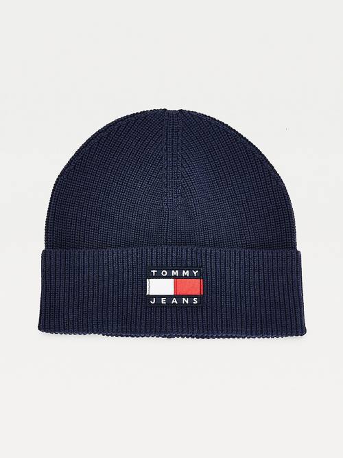 Tommy Hilfiger Knitted Organic Pamuklu Badge Beanie Şapka Erkek Mavi | TH257GQI