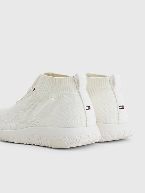 Tommy Hilfiger Knitted Runner High-Top Spor Ayakkabı Erkek Beyaz | TH806ANB