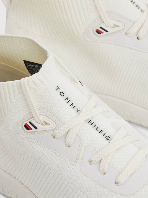 Tommy Hilfiger Knitted Runner High-Top Spor Ayakkabı Erkek Beyaz | TH806ANB