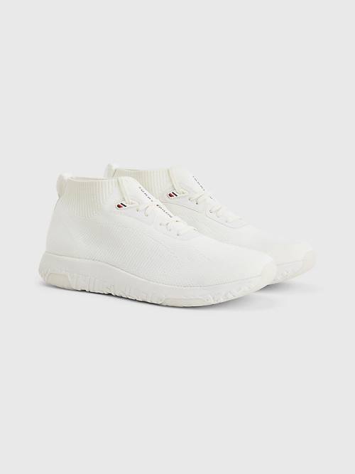 Tommy Hilfiger Knitted Runner High-Top Spor Ayakkabı Erkek Beyaz | TH806ANB