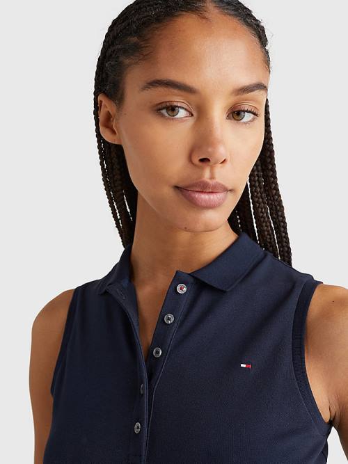 Tommy Hilfiger Kolsuz Stretch Pamuklu Slim Fit Polo Yaka Tişört Kadın Mavi | TH471EMK