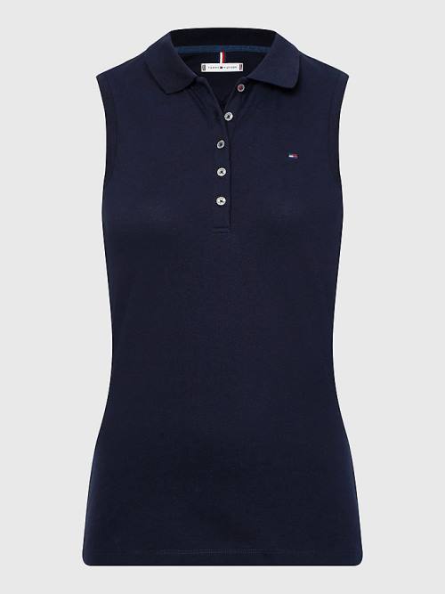 Tommy Hilfiger Kolsuz Stretch Pamuklu Slim Fit Polo Yaka Tişört Kadın Mavi | TH471EMK