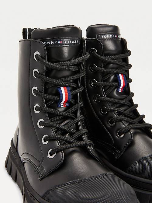 Tommy Hilfiger Krampon Dantel-Up Logo Tape Booties Bot Kiz Çocuk Siyah | TH709OSV