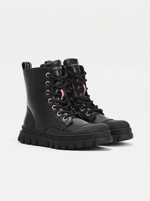 Tommy Hilfiger Krampon Dantel-Up Logo Tape Booties Bot Kiz Çocuk Siyah | TH709OSV