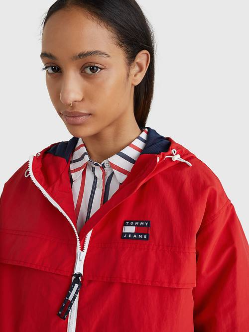 Tommy Hilfiger Kukuletalı Chicago Windbreaker Ceket Kadın Kırmızı | TH405ZLU