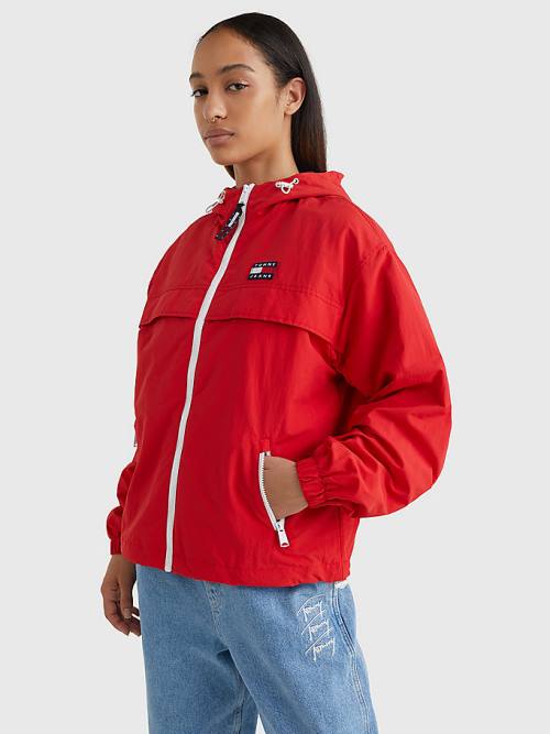 Tommy Hilfiger Kukuletalı Chicago Windbreaker Ceket Kadın Kırmızı | TH405ZLU