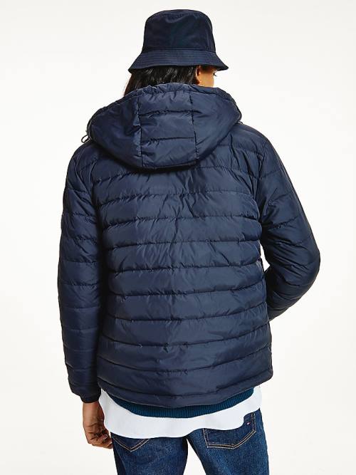 Tommy Hilfiger Kukuletalı Tape Puffer Ceket Erkek Mavi | TH170WGO