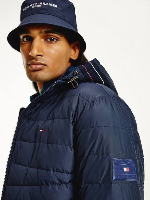 Tommy Hilfiger Kukuletalı Tape Puffer Ceket Erkek Mavi | TH170WGO