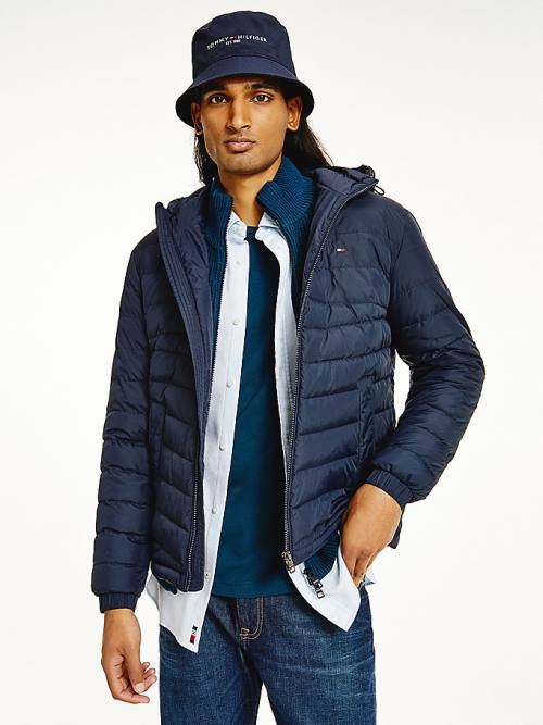 Tommy Hilfiger Kukuletalı Tape Puffer Ceket Erkek Mavi | TH170WGO