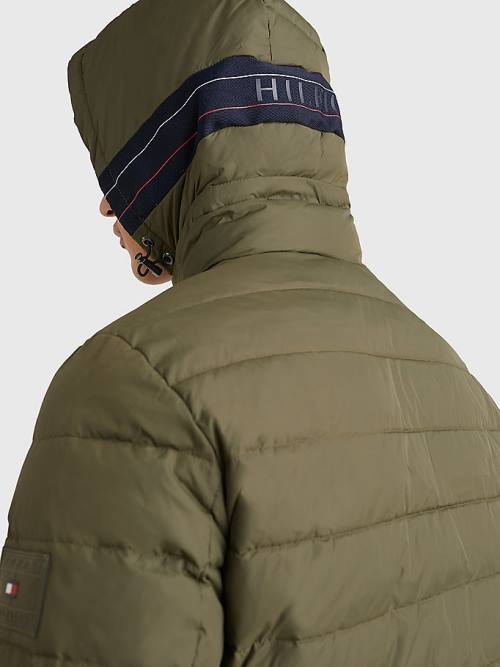 Tommy Hilfiger Kukuletalı Tape Puffer Ceket Erkek Haki | TH483ISG