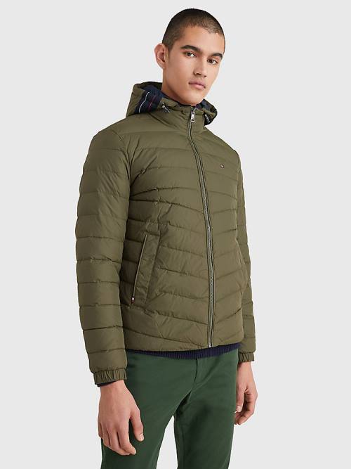 Tommy Hilfiger Kukuletalı Tape Puffer Ceket Erkek Haki | TH483ISG