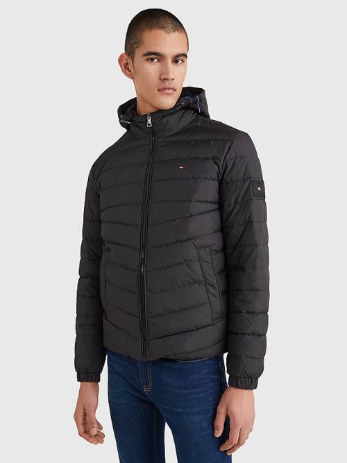 Tommy Hilfiger Kukuletalı Tape Puffer Ceket Erkek Siyah | TH513IQK