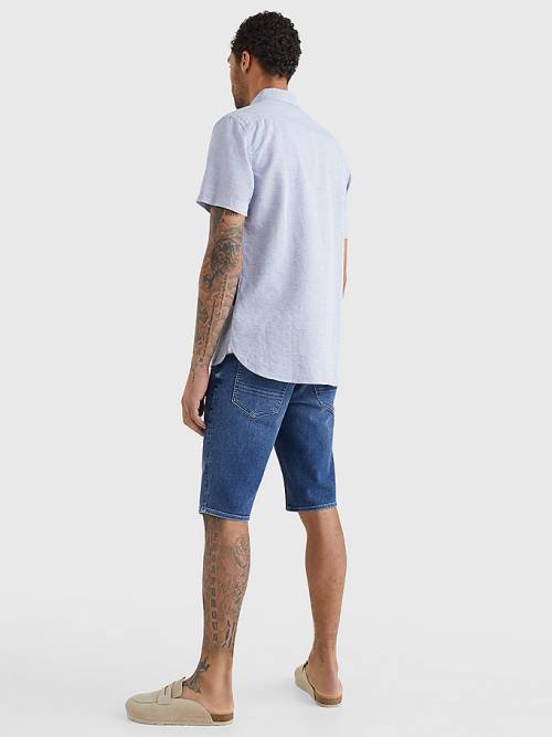 Tommy Hilfiger Kısa Sleeve Tapered Regular Fit Gömlek Erkek Mavi | TH180YHS