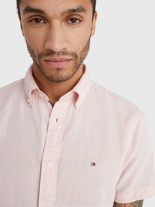 Tommy Hilfiger Kısa Sleeve Tapered Regular Fit Gömlek Erkek Pembe | TH957QYC