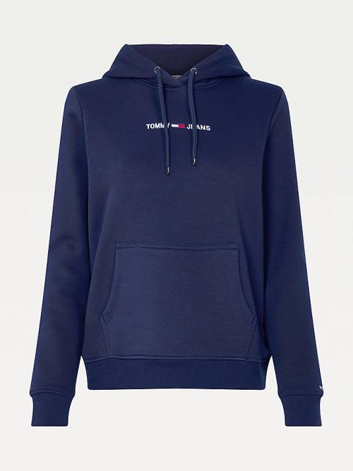 Tommy Hilfiger Linear Logo Kapüşonlu Sweatshirt Kadın Mavi | TH742TCU