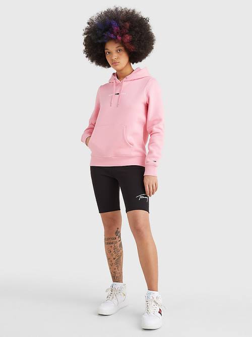 Tommy Hilfiger Linear Logo Kapüşonlu Sweatshirt Kadın Pembe | TH823VBF