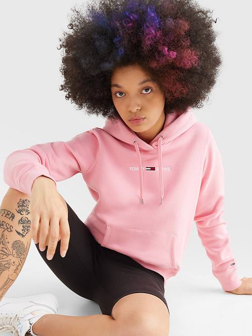 Tommy Hilfiger Linear Logo Kapüşonlu Sweatshirt Kadın Pembe | TH823VBF