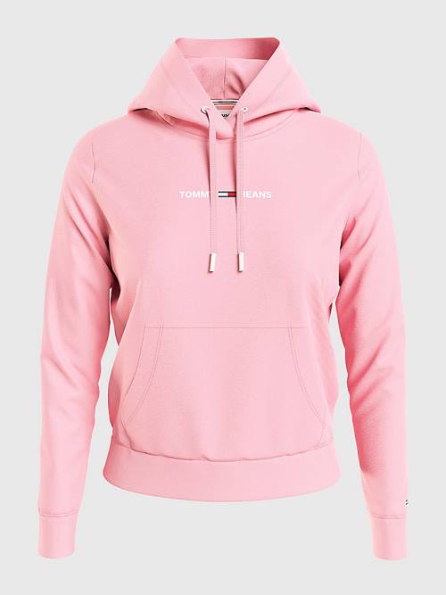 Tommy Hilfiger Linear Logo Kapüşonlu Sweatshirt Kadın Pembe | TH823VBF