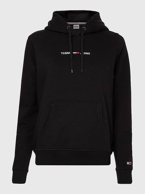 Tommy Hilfiger Linear Logo Kapüşonlu Sweatshirt Kadın Siyah | TH927KHZ