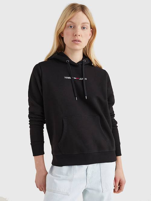 Tommy Hilfiger Linear Logo Kapüşonlu Sweatshirt Kadın Siyah | TH927KHZ