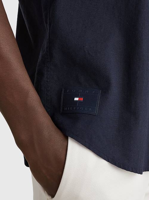 Tommy Hilfiger Linen Blend Kısa Sleeve Gömlek Erkek Mavi | TH034DVX