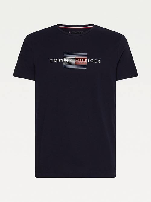 Tommy Hilfiger Lines Logo Organic Pamuklu Tişört Erkek Mavi | TH726GHI