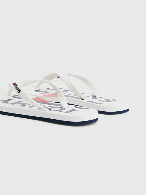 Tommy Hilfiger Logo Askılı Flip Flops Sandalet Kadın Beyaz | TH136DYT