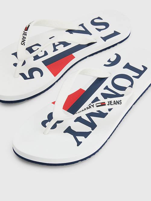 Tommy Hilfiger Logo Askılı Flip Flops Sandalet Kadın Beyaz | TH136DYT