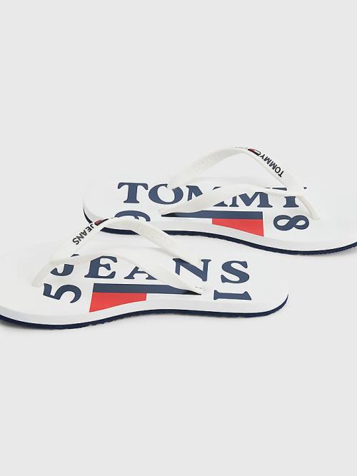 Tommy Hilfiger Logo Askılı Flip Flops Sandalet Kadın Beyaz | TH136DYT