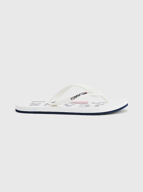 Tommy Hilfiger Logo Askılı Flip Flops Sandalet Kadın Beyaz | TH136DYT