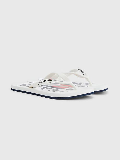 Tommy Hilfiger Logo Askılı Flip Flops Sandalet Kadın Beyaz | TH136DYT