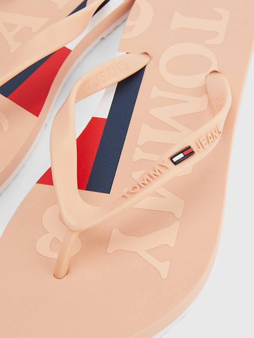 Tommy Hilfiger Logo Askılı Flip Flops Sandalet Kadın Pembe | TH753YQL