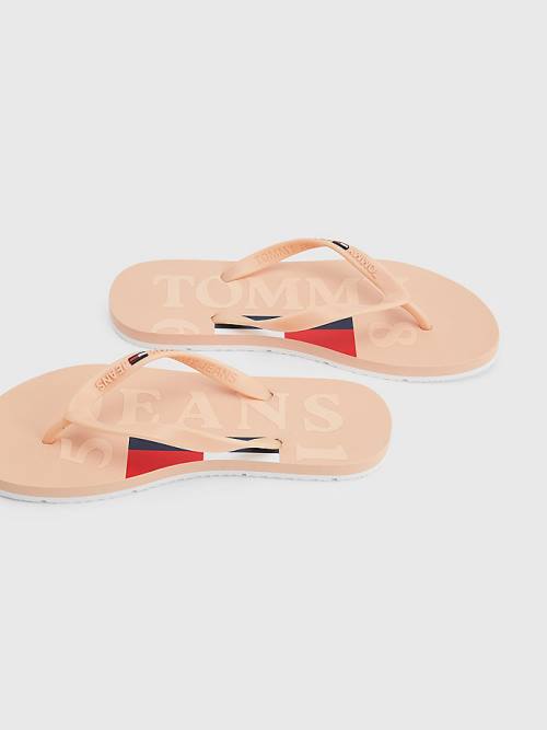 Tommy Hilfiger Logo Askılı Flip Flops Sandalet Kadın Pembe | TH753YQL