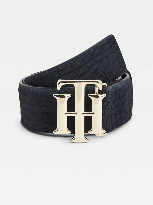 Tommy Hilfiger Logo Calf-Hair Organic Deri Kemer Kadın Mavi | TH248DYX