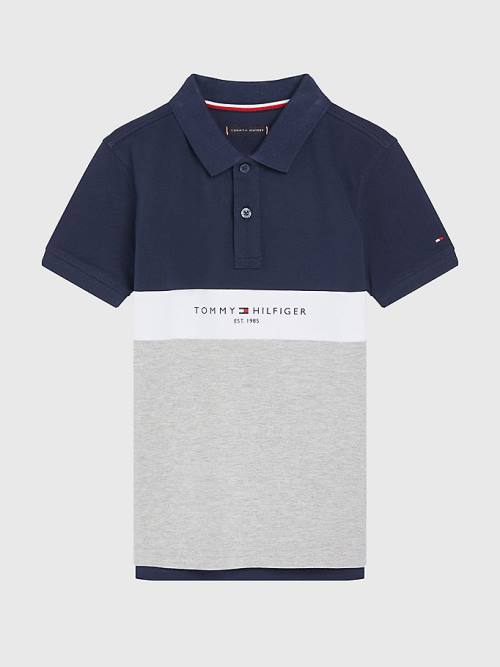 Tommy Hilfiger Logo Colour-Blocked Polo Tişört Erkek Çocuk Gri | TH302BKI