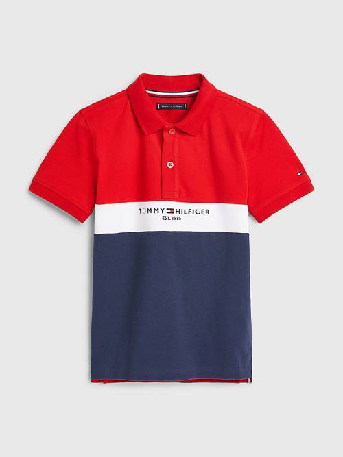 Tommy Hilfiger Logo Colour-Blocked Polo Tişört Erkek Çocuk Mavi | TH736ONX