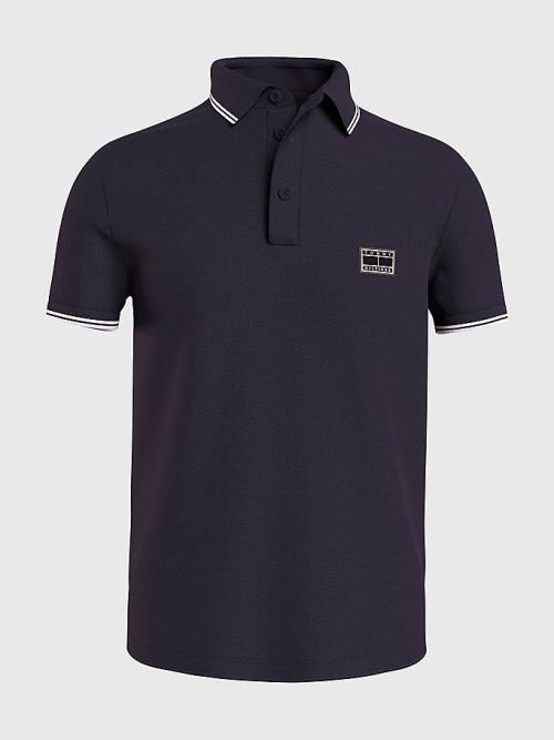 Tommy Hilfiger Logo Contrast Tipped Slim Polo Yaka Tişört Erkek Mavi | TH246MKP