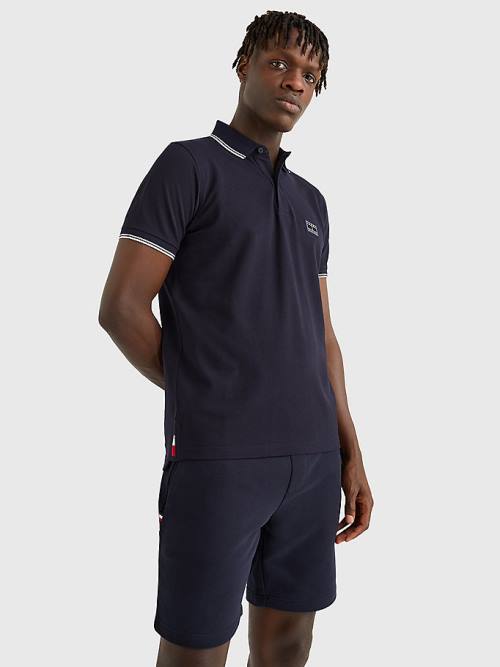 Tommy Hilfiger Logo Contrast Tipped Slim Polo Yaka Tişört Erkek Mavi | TH246MKP