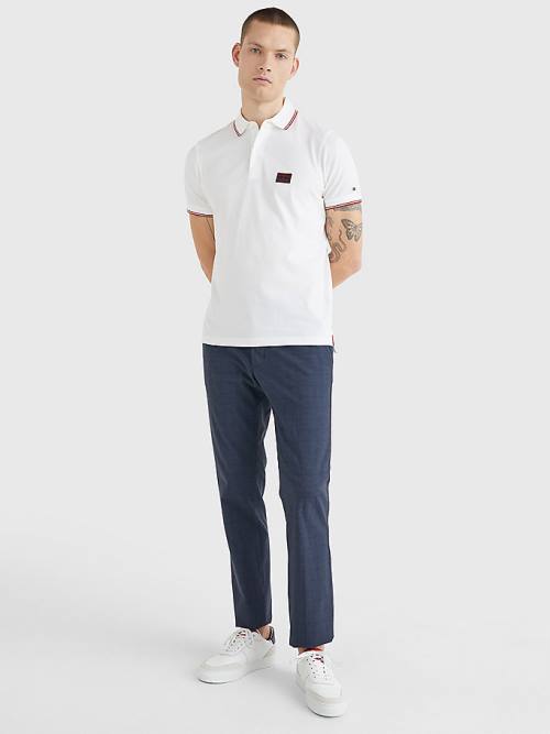 Tommy Hilfiger Logo Contrast Tipped Slim Polo Yaka Tişört Erkek Beyaz | TH463MXP