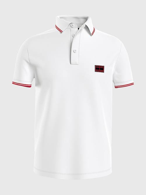 Tommy Hilfiger Logo Contrast Tipped Slim Polo Yaka Tişört Erkek Beyaz | TH463MXP