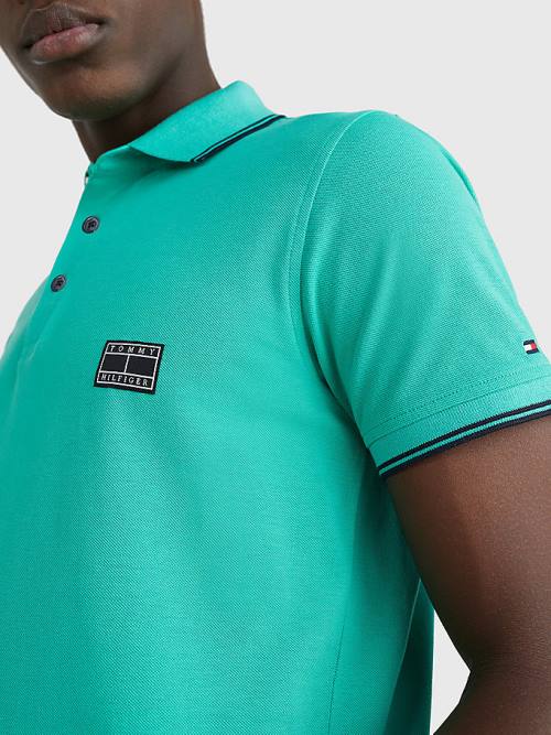 Tommy Hilfiger Logo Contrast Tipped Slim Polo Yaka Tişört Erkek Yeşil | TH852NCR