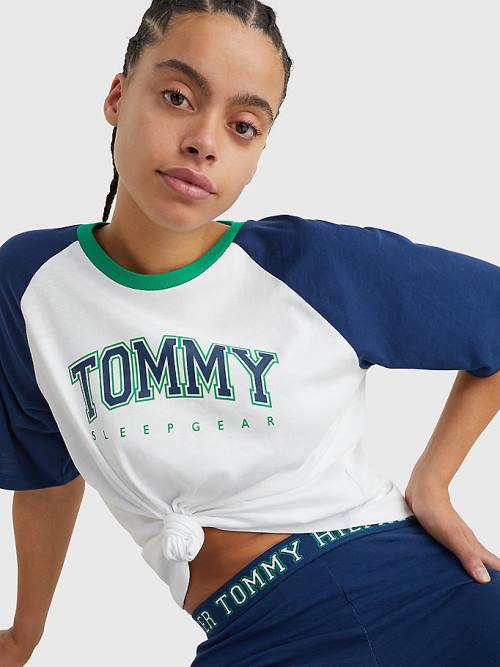 Tommy Hilfiger Logo Contrast Trim Colour-Blocked Tişört Kadın Mavi | TH426DPK