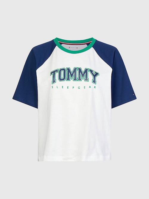 Tommy Hilfiger Logo Contrast Trim Colour-Blocked Tişört Kadın Mavi | TH426DPK