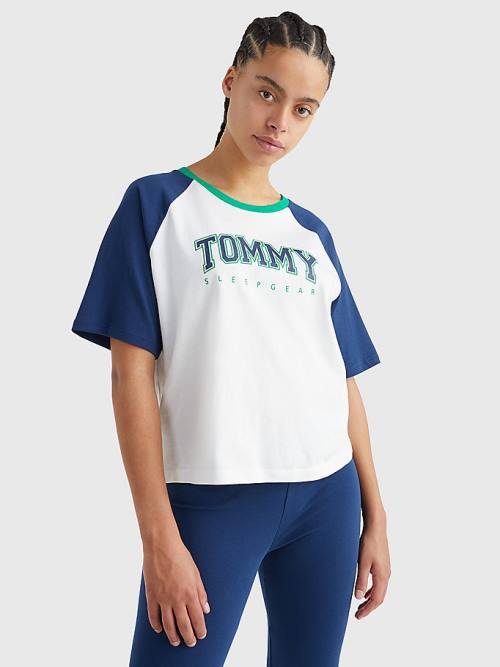 Tommy Hilfiger Logo Contrast Trim Colour-Blocked Tişört Kadın Mavi | TH426DPK