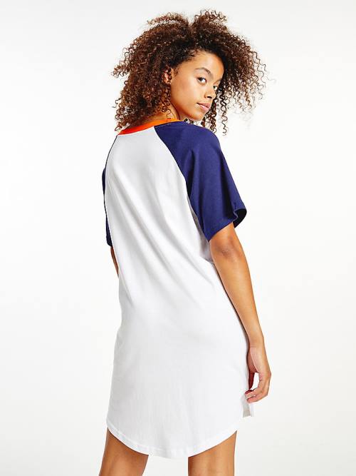 Tommy Hilfiger Logo Contrast Trim Colour-Blocked Nightdress Pijama Kadın Mavi | TH526CPV